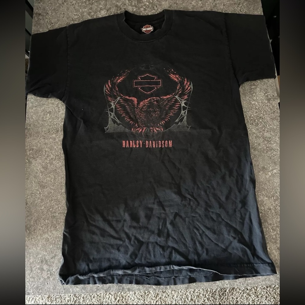 Vtg HARLEY DAVIDSON Shirt Mens Large Black Kuwait Short Sleeve Biker Y2k USA